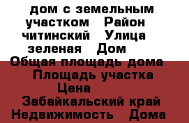 дом с земельным участком › Район ­ читинский › Улица ­ 2зеленая › Дом ­ 7 › Общая площадь дома ­ 80 › Площадь участка ­ 17 › Цена ­ 1 250 - Забайкальский край Недвижимость » Дома, коттеджи, дачи продажа   . Забайкальский край